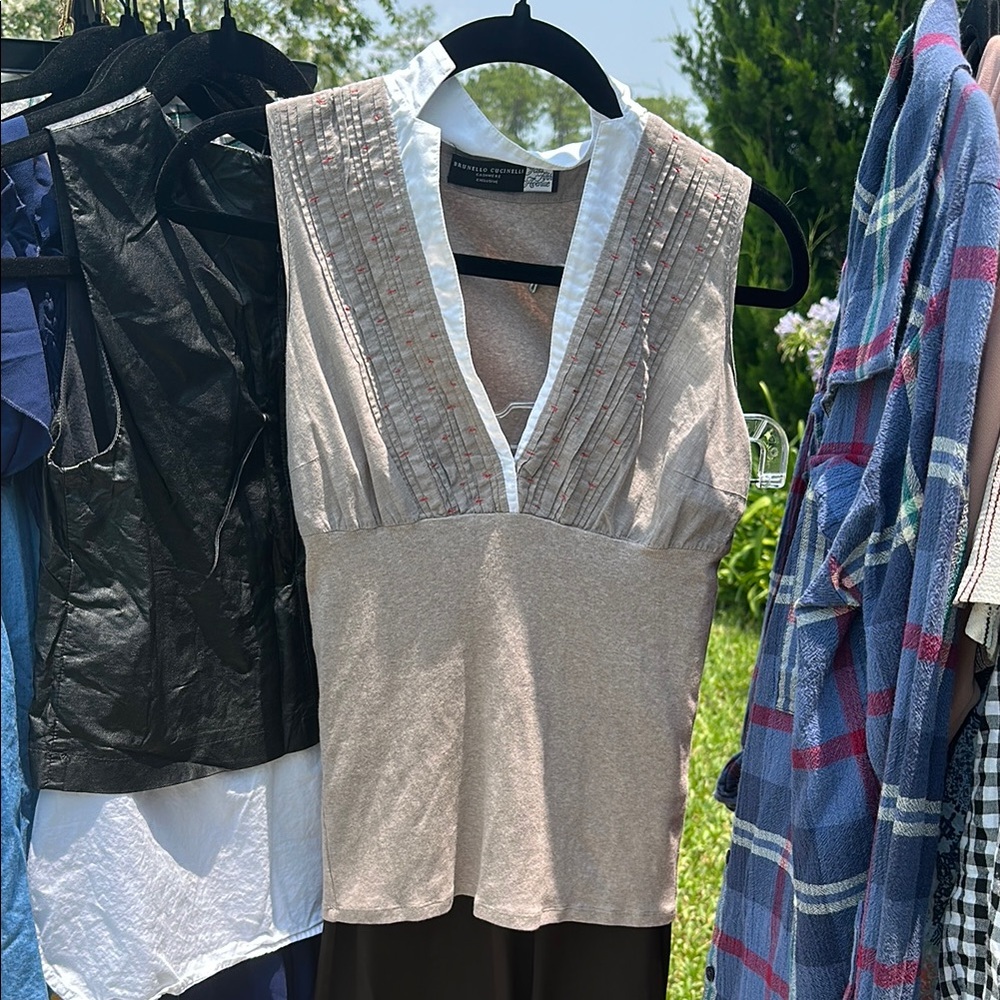 Banana Republic Silver Sleeveless Embellished Blouse